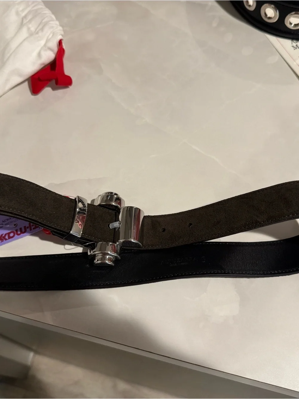 Altuzarra NEW Industrial Dark Brown Suede Belt with Silver-Tone Buckle